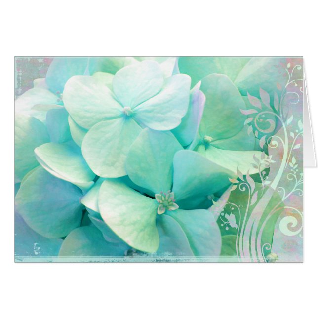 Elation card, Hydrangeas mint green, aqua (Front Horizontal)