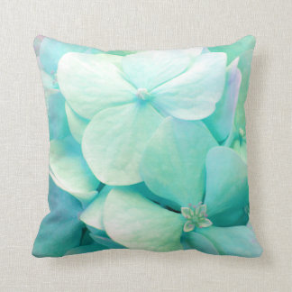"Elation" mint green Hydrangea floral throw pillow