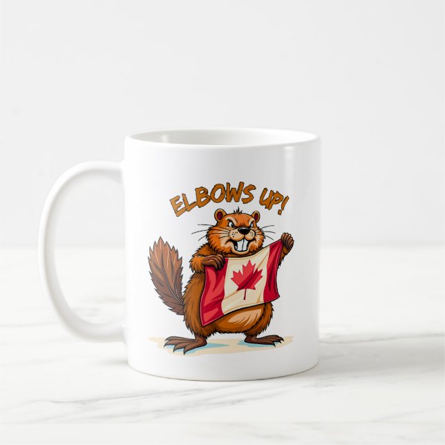 Elbows UP, Beaver, Canada Canadian Flag Maple Leaf Coffee Mug (Left)