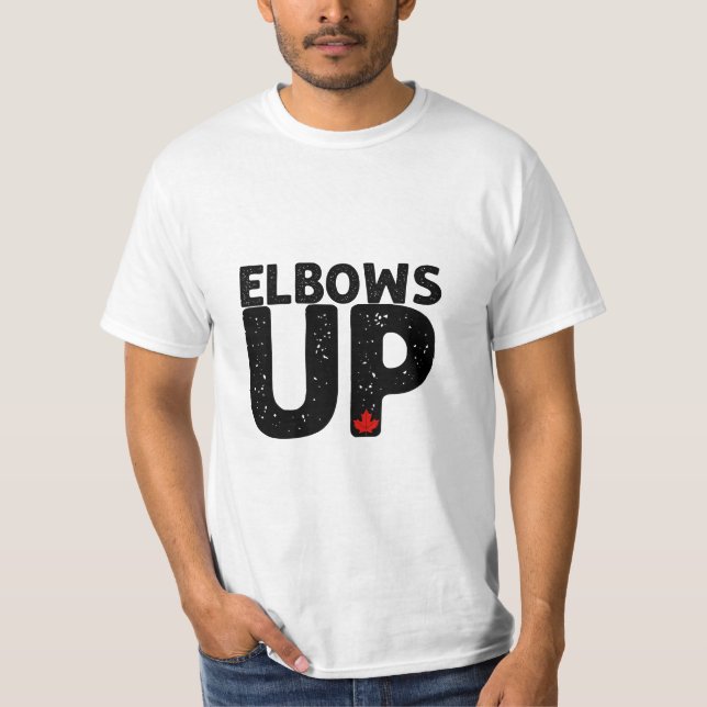 ELBOWS UP Bold Distressed Typography T-Shirt (Front)