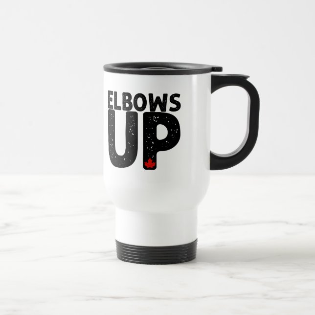 ELBOWS UP Bold Distressed Typography Travel Mug (Right)