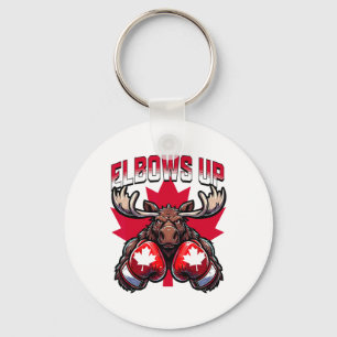Elbows Up Canada Boxing Moose Maple Leaf Canadian Key Ring