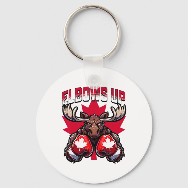Elbows Up Canada Boxing Moose Maple Leaf Canadian  Key Ring (Front)