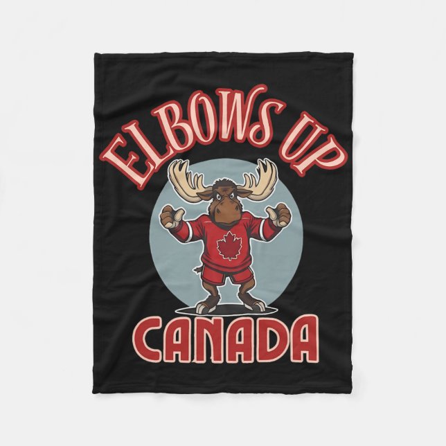 Elbows Up Canada Defiant Moose Canada Hockey Jerse Fleece Blanket (Front)