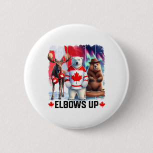 Elbows Up Canada Flag Hockey Funny Beaver Boxing M 6 Cm Round Badge