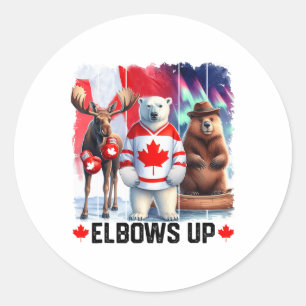 Elbows Up Canada Flag Hockey Funny Beaver Boxing M Classic Round Sticker