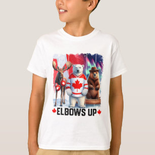 Elbows Up Canada Flag Hockey Funny Beaver Boxing M T-Shirt