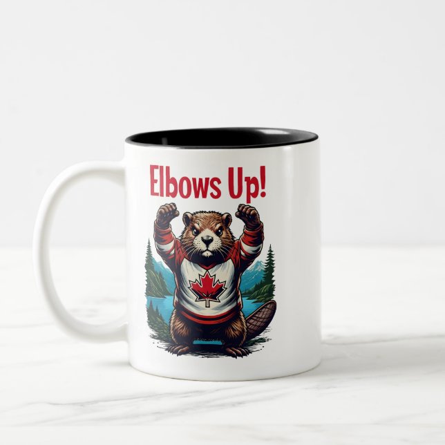 Elbows Up Canada Two-Tone Coffee Mug (Left)