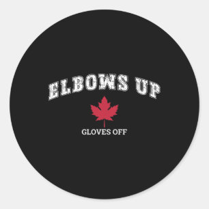Elbows Up Gloves Off Fun Hockey Canada Flag  Classic Round Sticker