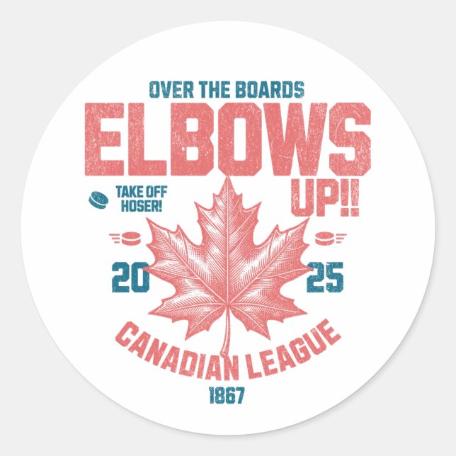 Elbows UP!  Over the Boards Canadian League Hockey Classic Round Sticker (Front)