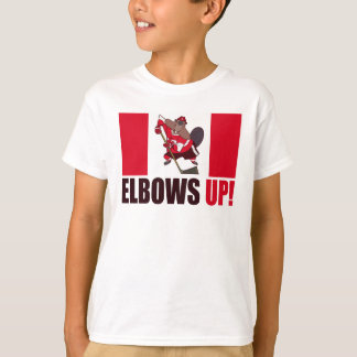 Elbows Up Quote Hockey Playing Beaver Flag T-Shirt