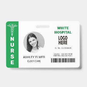Elder care nurse ID green photo template Badge