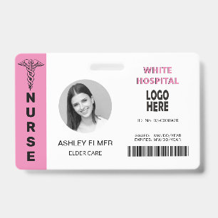 Elder care nurse ID pink photo template Badge