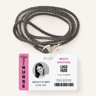 Elder care nurse ID pink photo template ID Badge