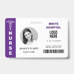 Elder care nurse ID purple photo template Badge