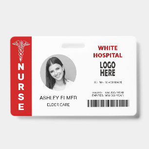Elder care nurse ID red photo template Badge
