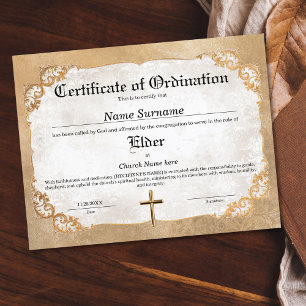 Elder Church Certificate of Ordination