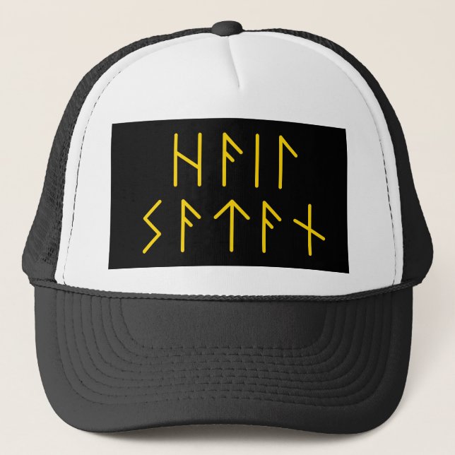 Elder Futhark Hail Satan Trucker Hat (Front)