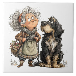 Elder lady with dog tile