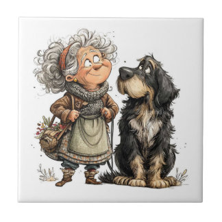 Elder lady with dog tile