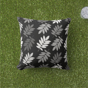 Elder Leaf Big Pattern Black White Grey Cushion