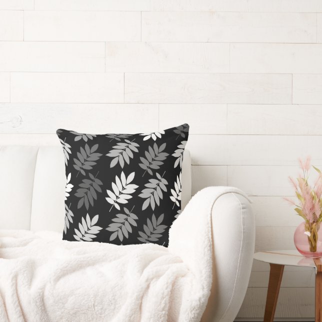 Elder Leaf Big Pattern Black White Grey Cushion (Couch)
