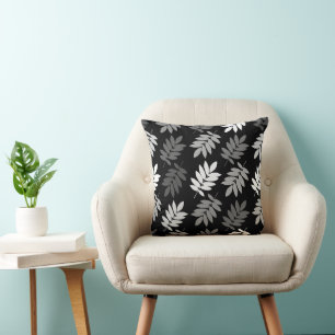 Elder Leaf Big Pattern Black White Grey Cushion