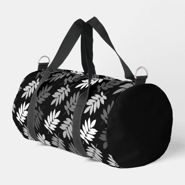Elder Leaf Big Pattern Black White Grey Duffle Bag (Left Corner)