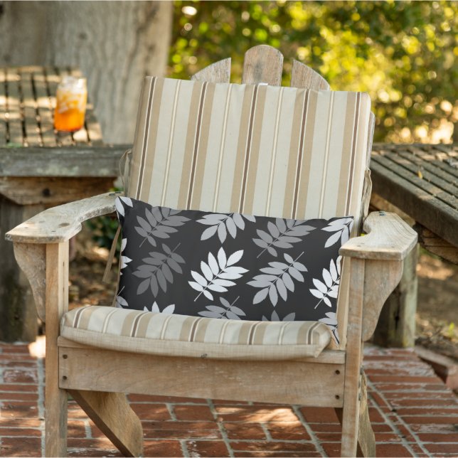 Elder Leaf Big Pattern Black White Grey Lumbar Cushion (Chair)
