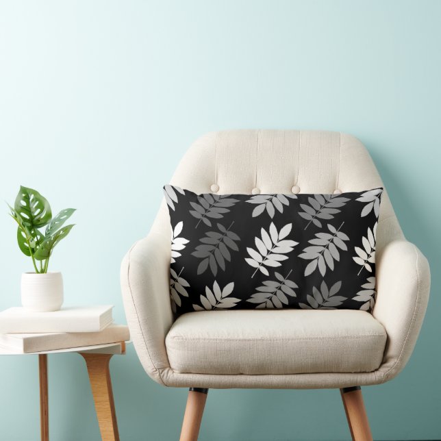 Elder Leaf Big Pattern Black White Grey Lumbar Cushion (Chair)