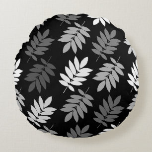 Elder Leaf Big Pattern Black White Grey Round Cushion