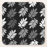Elder Leaf Big Pattern Black White Grey Square Paper Coaster<br><div class="desc">Elder tree leaf silhouette in a surface pattern design with grey and white detail on a black background.</div>