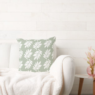 Elder Leaf Big Pattern White on Green Cushion