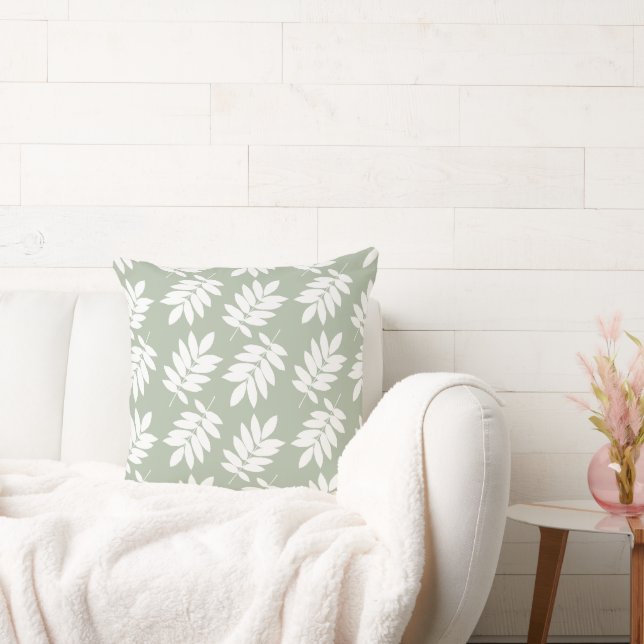 Elder Leaf Big Pattern White on Green Cushion (Couch)