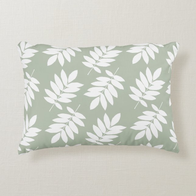 Elder Leaf Big Pattern White on Green Decorative Cushion (Front)