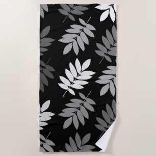 Elder Leaf Lg Pattern Black White Grey Beach Towel