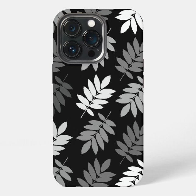 Elder Leaf Lg Pattern Black White Grey iPhone Case (Back)