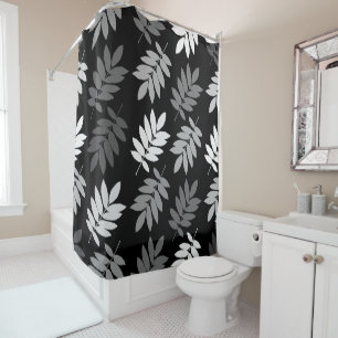 Elder Leaf Lg Pattern Black White Grey Shower Curtain