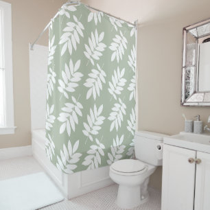 Elder Leaf Lg Pattern White on Green Shower Curtain