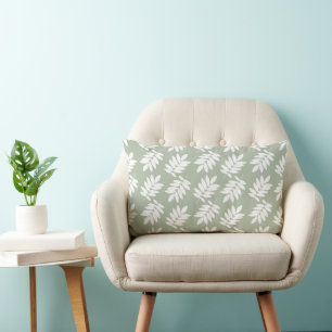 Elder Leaf Pattern 2Way Green+White Lumbar Cushion