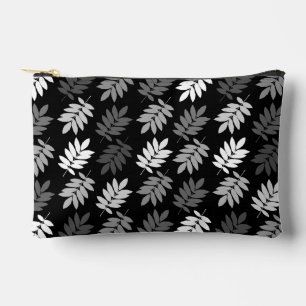 Elder Leaf Pattern Black White Grey Accessory Pouch