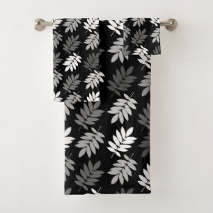 Elder Leaf Pattern Black White Grey Bath Towel Set