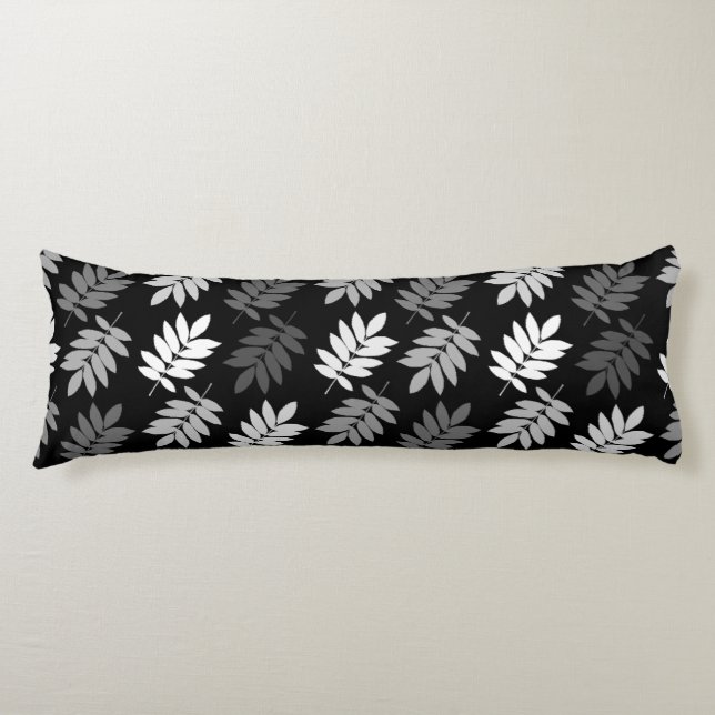 Elder Leaf Pattern Black White Grey Body Cushion (Front)