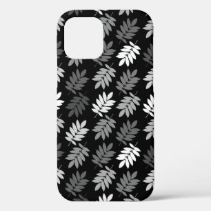 Elder Leaf Pattern Black White Grey iPhone 12 Case
