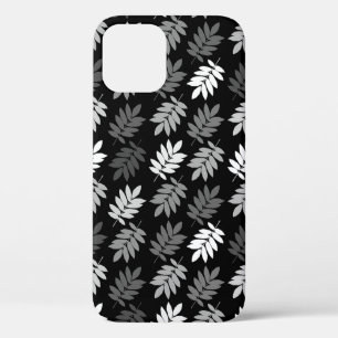 Elder Leaf Pattern Black White Grey iPhone 12 Case