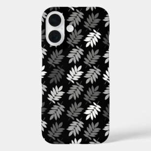 Elder Leaf Pattern Black White Grey iPhone 16 Case