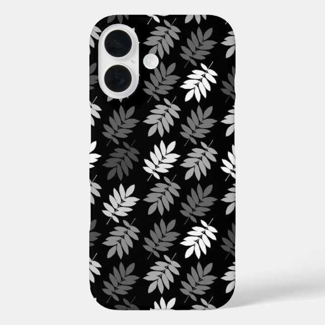 Elder Leaf Pattern Black White Grey Case-Mate iPhone Case (Back)