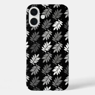 Elder Leaf Pattern Black White Grey iPhone 16 Plus Case