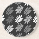 Elder Leaf Pattern Black White Grey Coaster<br><div class="desc">Elder tree leaf silhouette in a surface pattern design with grey and white detail on a black background.</div>