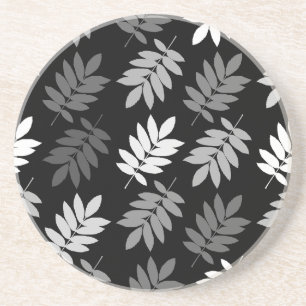 Elder Leaf Pattern Black White Grey Coaster